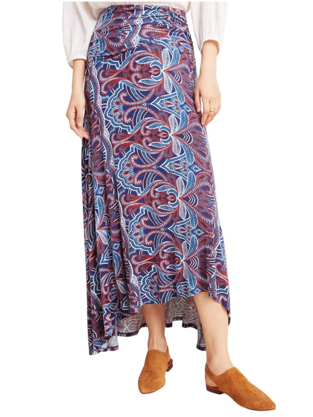 Anthropologie Maeve Melissa Knit Maxi Skirt Paisley Blue Medium